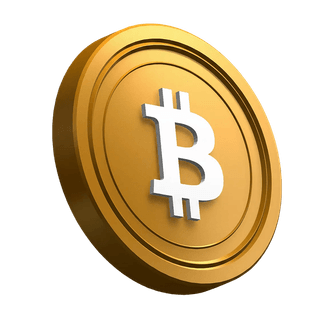 Moeda de Bitcoin (BTC) posicionada em ângulo no design da seção hero